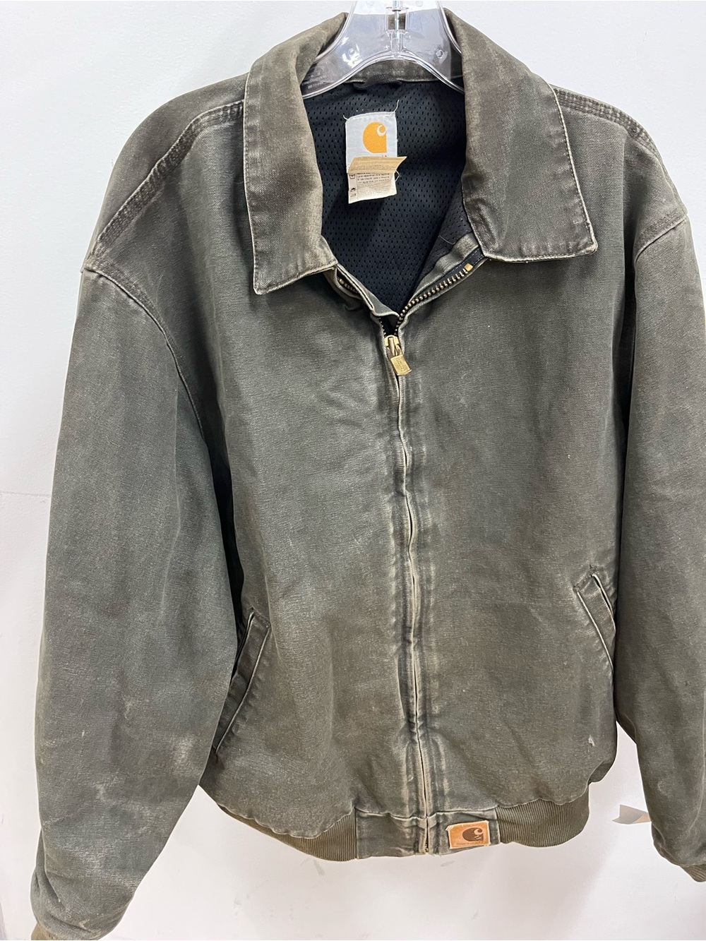 Carhartt Vintage Olive Green Canvas Bomber Jacket with Zip Front